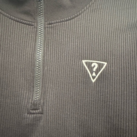 Guess Black Ribbed Quarter-Zip Top - Picture 2 of 3